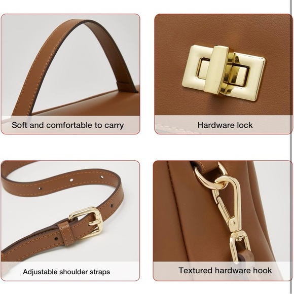 Leather Satchel Handbag for Women Trendy Shoulder Purse Crossbody Bag (Brown) - Picture 5 of 7